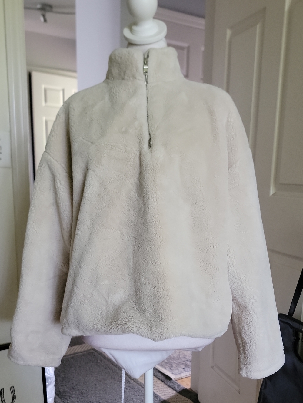 A New Day Cozy Half-Zip Faux Shearling Pullover Jacket - Cream Comes To Waist